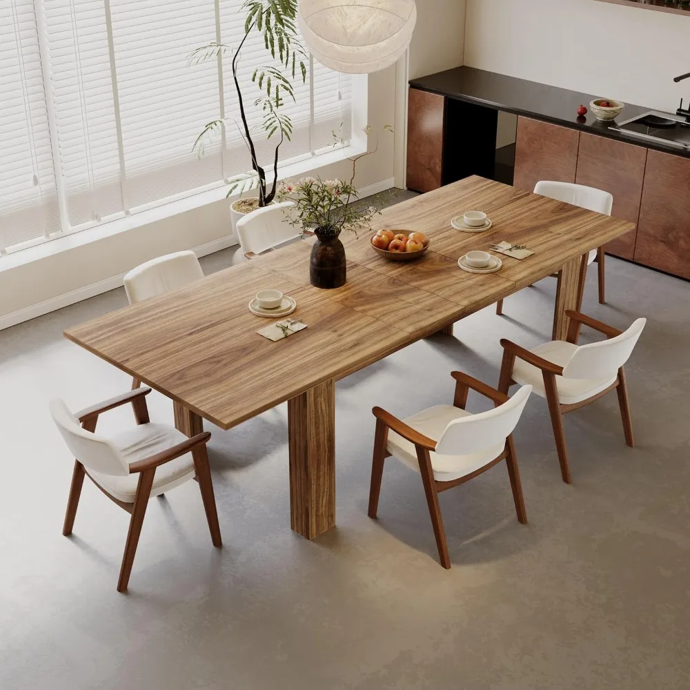 Expandable Dining Table for 6 8 People, Rectangular Wooden Indoor Dinner Tables, Large Kitchen Dining Table for Home,Brown