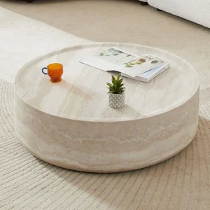 Round Coffee Table for Living Room Circle Coffee Table Modern Drum Center Table for Apartment, No Need Assembly 31.49''