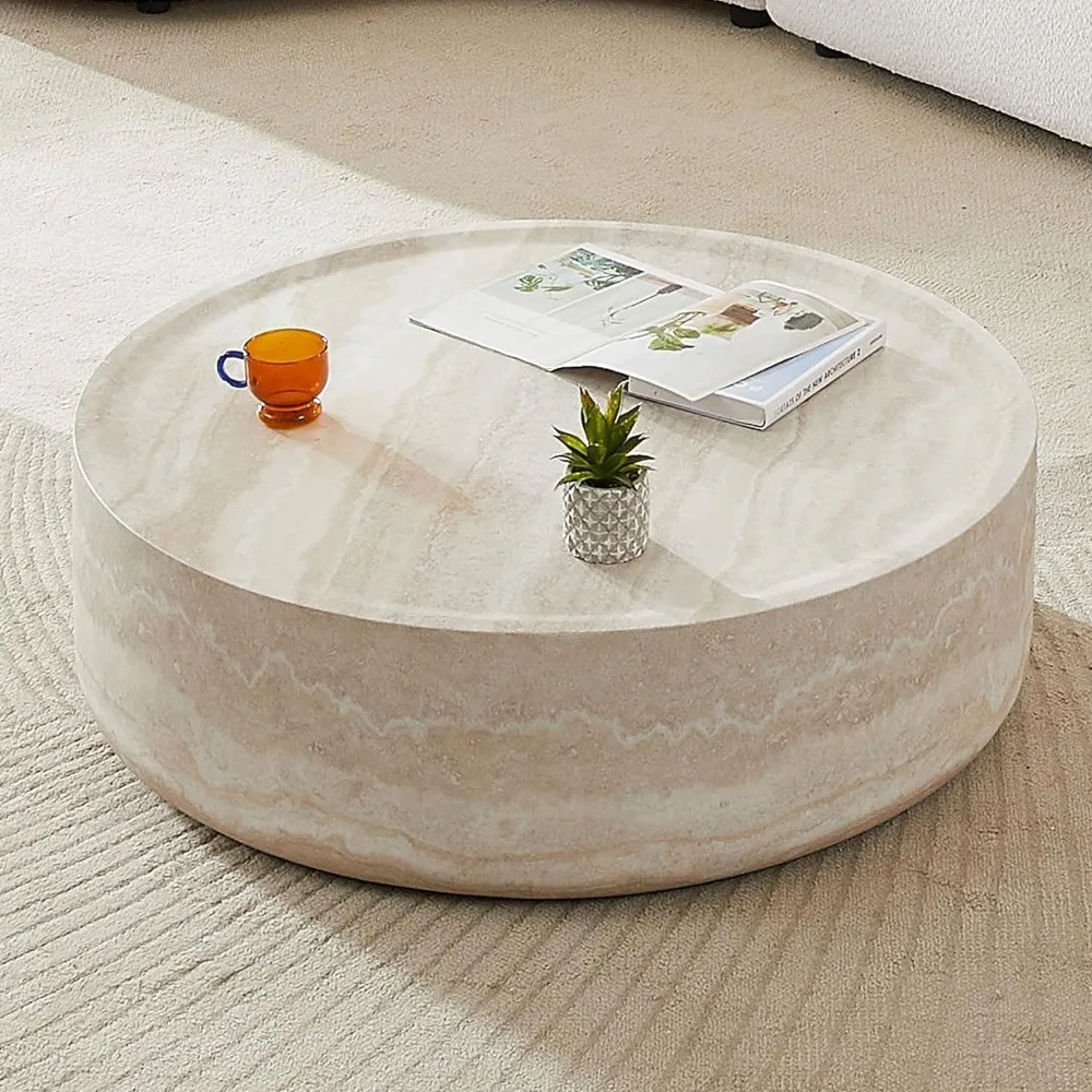 Round Coffee Table for Living Room Circle Coffee Table Modern Drum Center Table for Apartment, No Need Assembly 31.49''